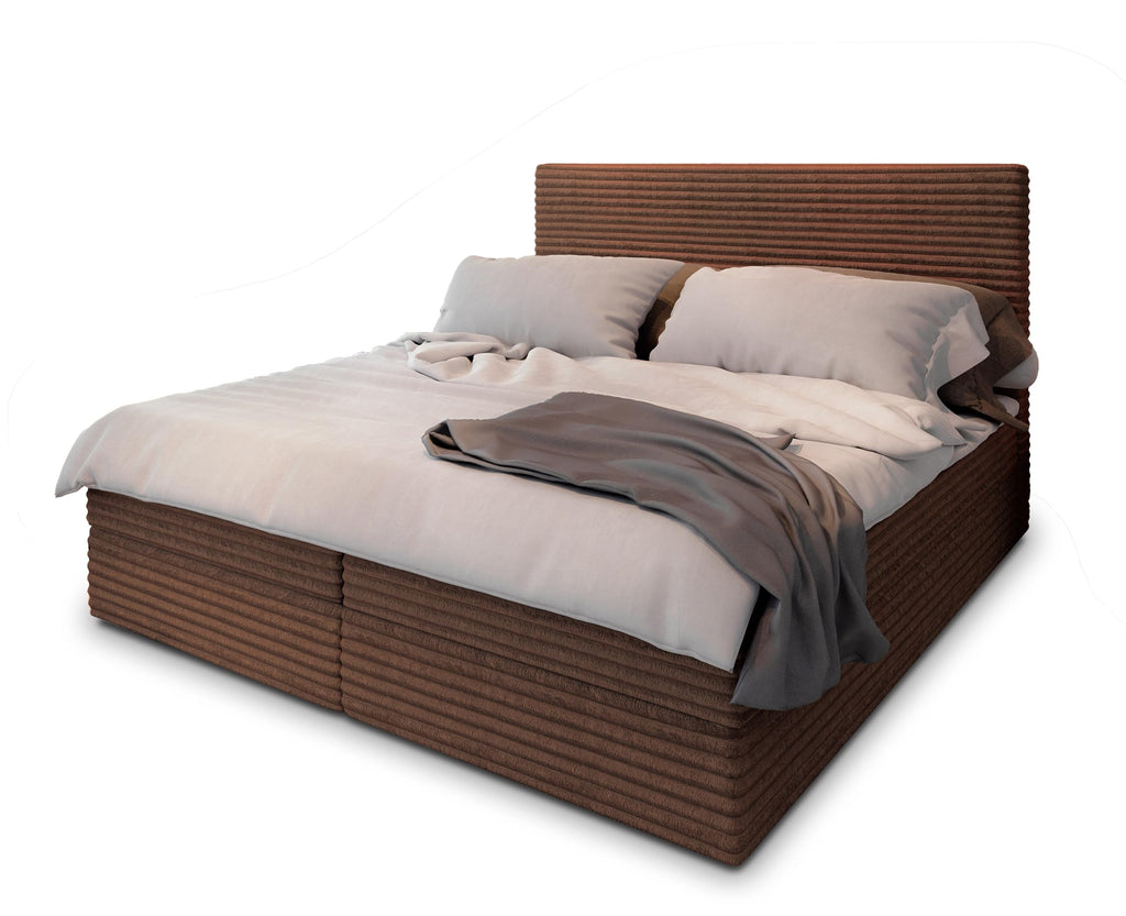 Masseno Boxspringbett PISA Polsterbett Creme mit Matratze & Topper, Bettkasten, gepolstertes Kopfteil TILIA 03