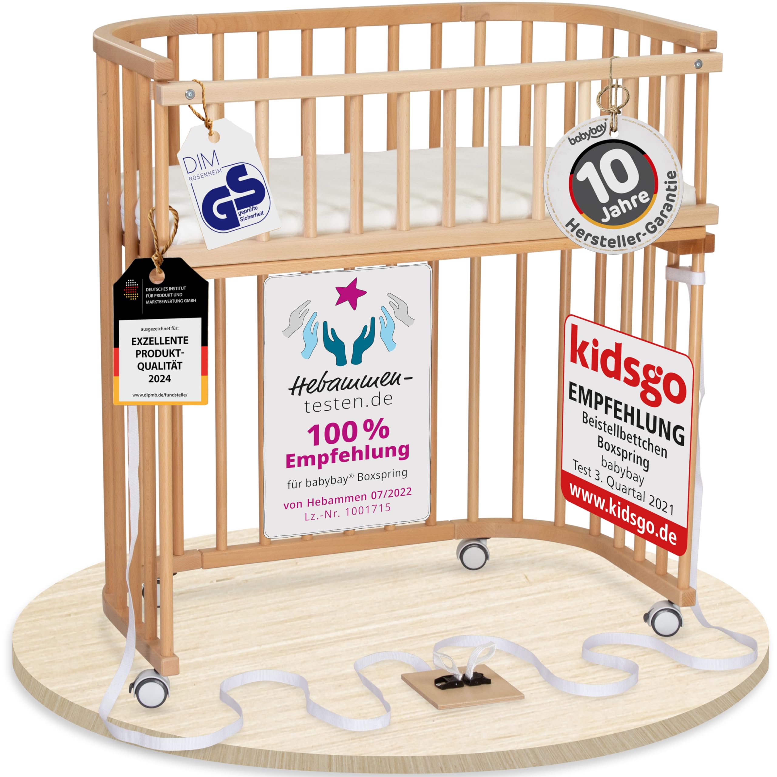 babybay Original Beistellbett aus massivem Buchenholz mit Matratze – Höhenverstellbares mitwachsendes Babybett