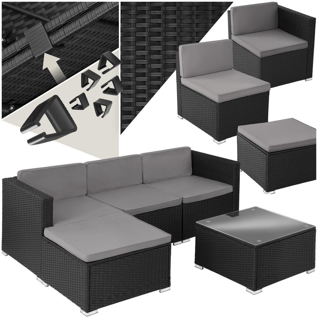tectake Poly Rattan Lounge Gartenmöbel Set mit Sofa, Sesseln & Tisch – Wetterfeste Outdoor Sitzgruppe