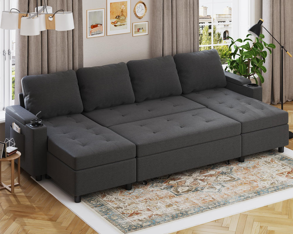 Devoko Ecksofa mit Schlaffunktion L-Form Schlafsofa mit Bettkasten Velours 3-Sitzer