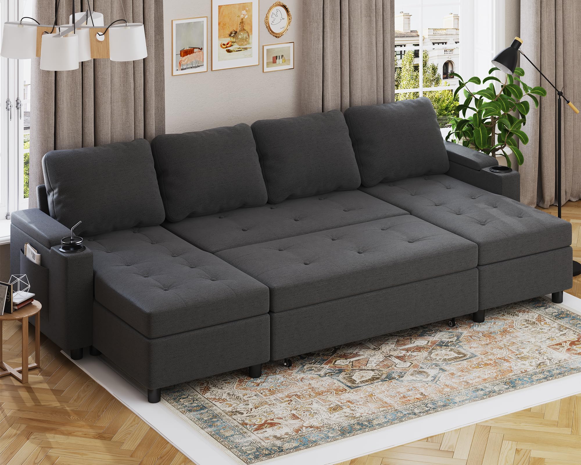 Devoko Ecksofa mit Schlaffunktion L-Form Schlafsofa mit Bettkasten Velours 3-Sitzer