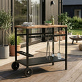 Mobiler Servierwagen mit Rollen und Stauraum – Grilltisch für Innen- und Außenbereich mit Getränkehalter – 97 cm