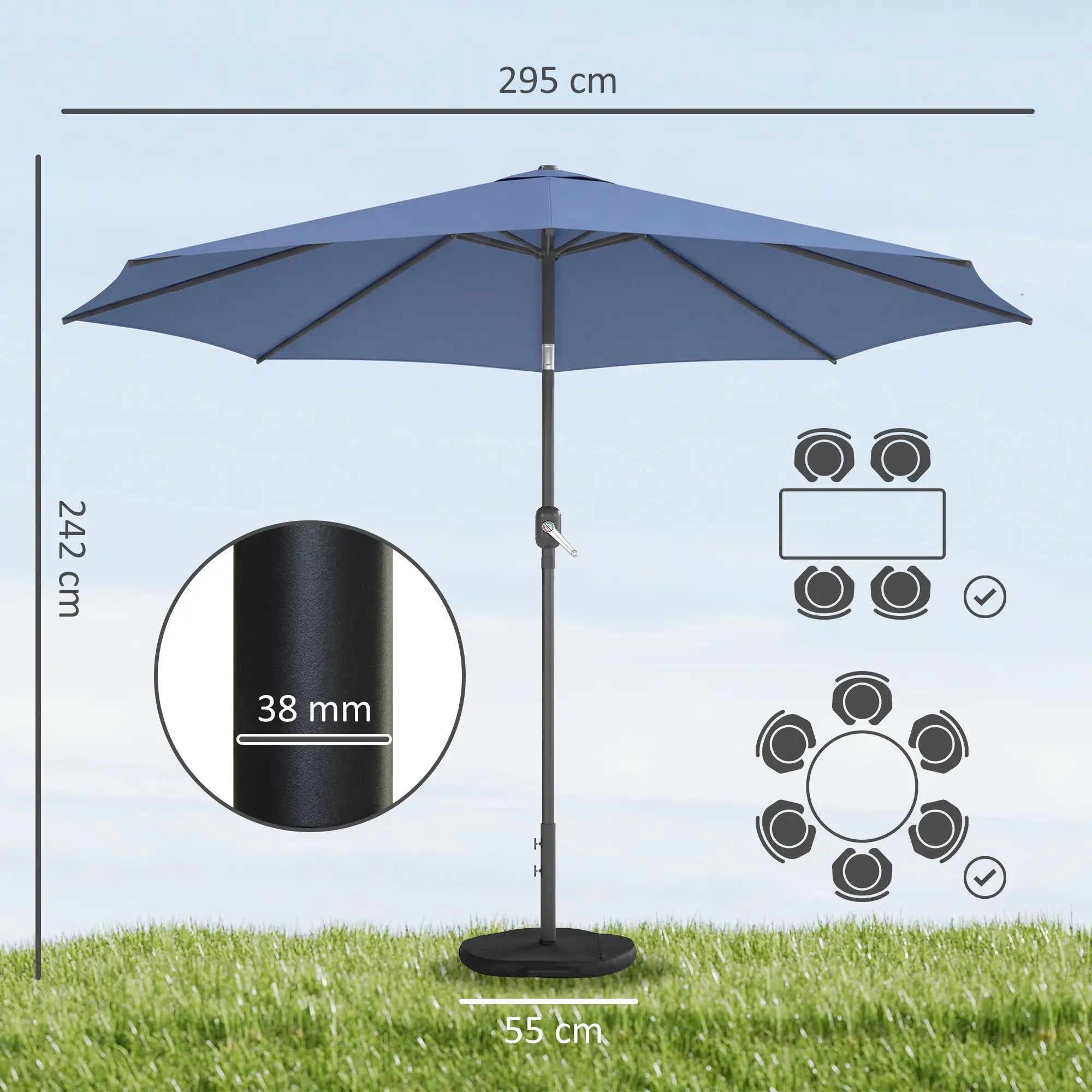 Stilvoller Sonnenschirm mit Kurbelmechanismus, Verstellbarer Neigung & Schirmständer – Ø300 cm