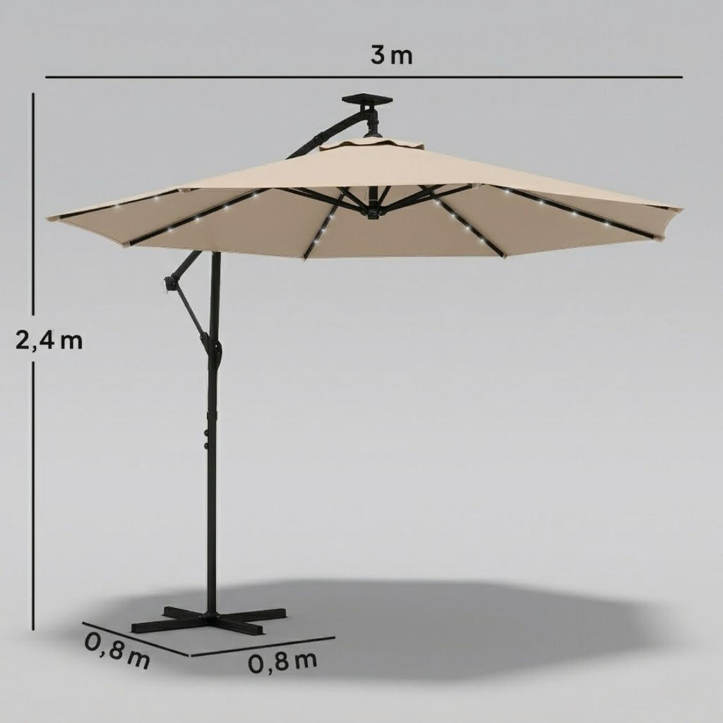 Ampelschirm 3×3 m mit Integrierter LED-Beleuchtung – 360° Verstellbar für Terrasse & Garten