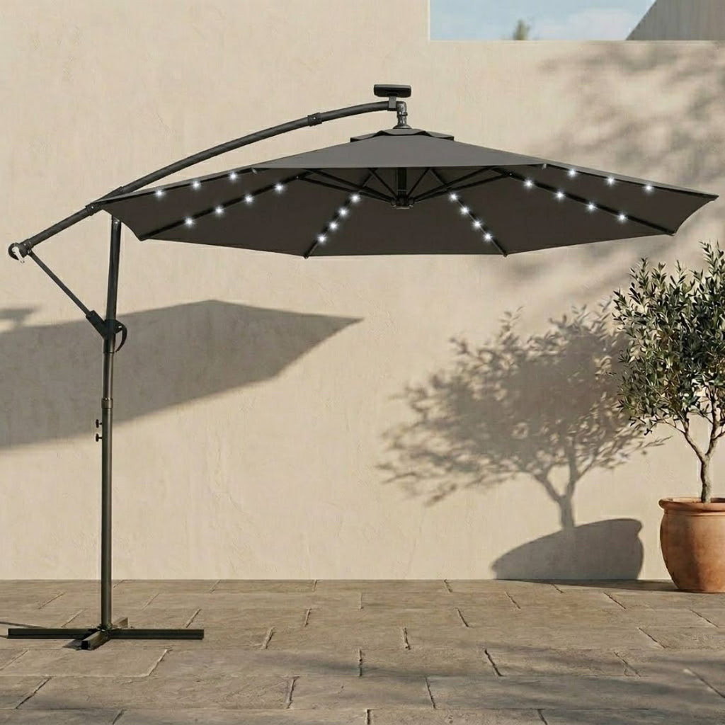 Ampelschirm 3×3 m mit Integrierter LED-Beleuchtung – 360° Verstellbar für Terrasse & Garten