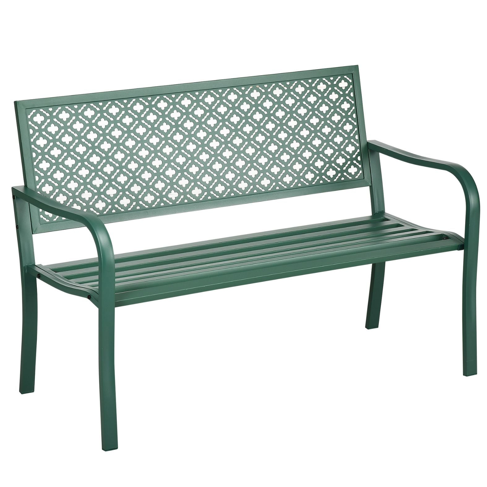 Stilvolle 2-Sitzer Gartenbank aus Metall – Wetterfestes Design – 127 cm – Dunkelgrün