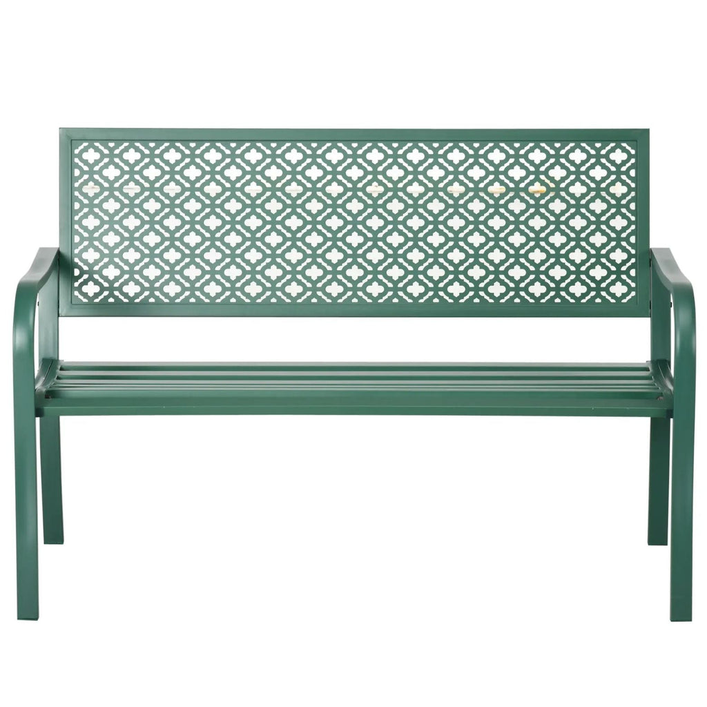 Stilvolle 2-Sitzer Gartenbank aus Metall – Wetterfestes Design – 127 cm – Dunkelgrün