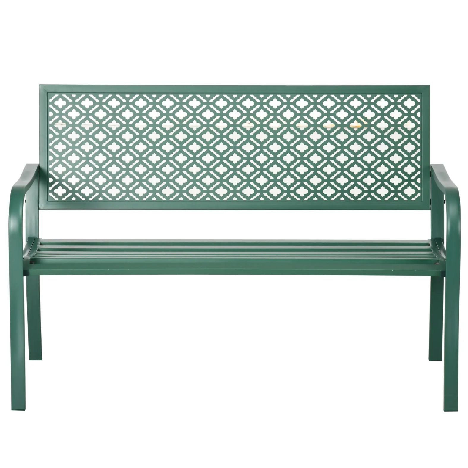 Stilvolle 2-Sitzer Gartenbank aus Metall – Wetterfestes Design – 127 cm – Dunkelgrün