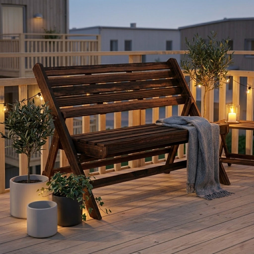 Klappbare Gartenbank für 2 Personen – Massivholz – Rustikales Design – 122 cm