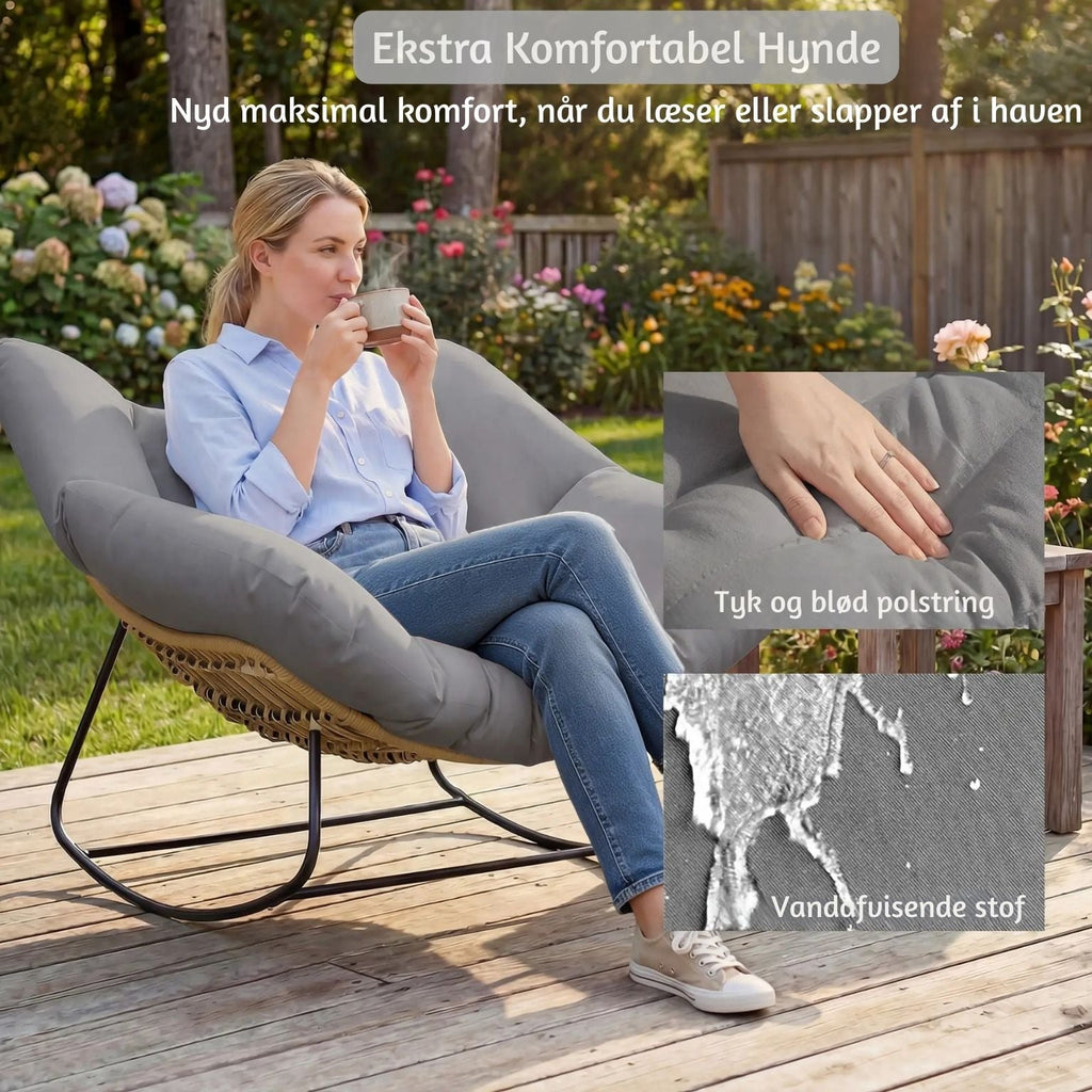 Großer schwingender Lounge-Sessel aus Polyrattan – Extra dickes Polster – Für den Innen- und Außenbereich – Grau