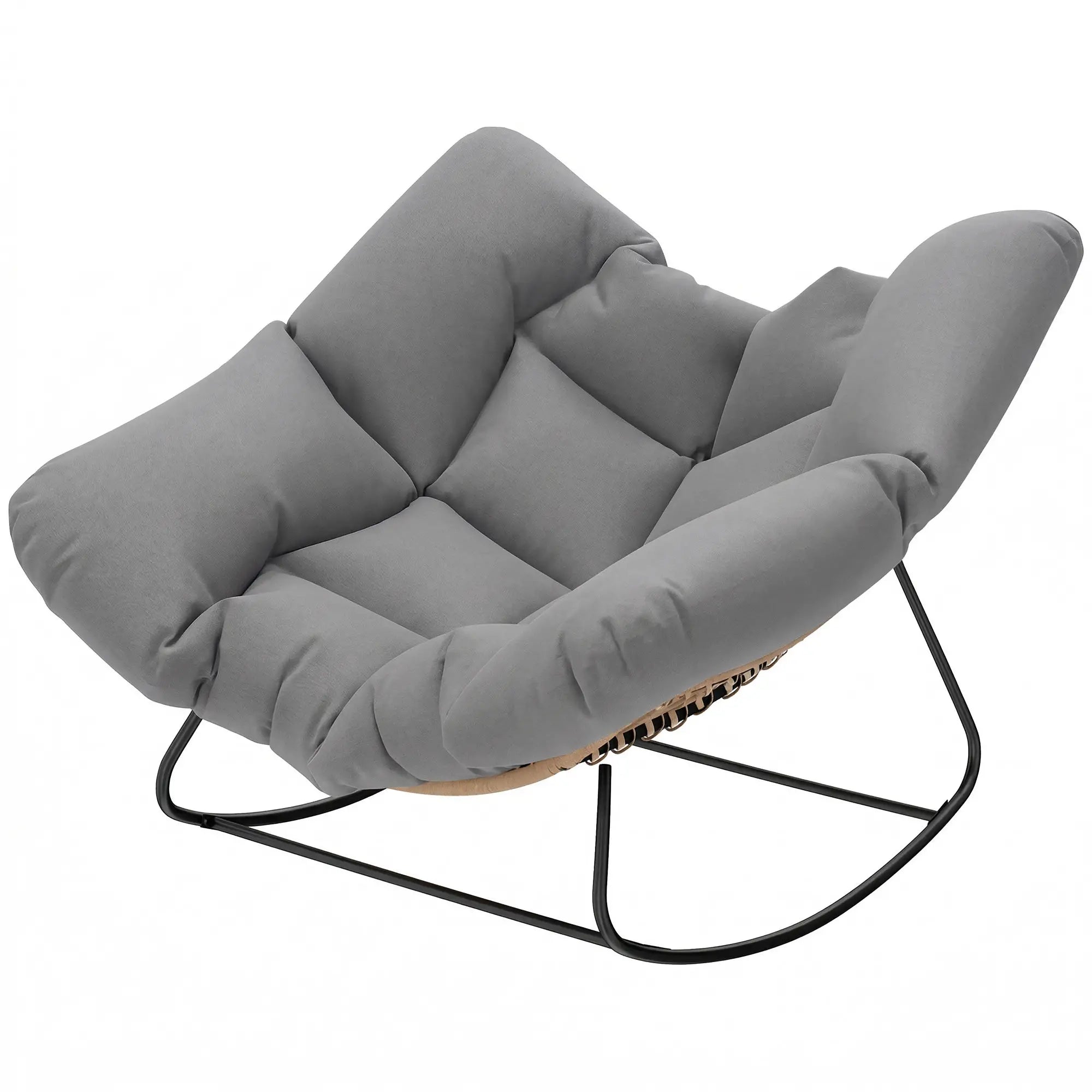 Großer schwingender Lounge-Sessel aus Polyrattan – Extra dickes Polster – Für den Innen- und Außenbereich – Grau