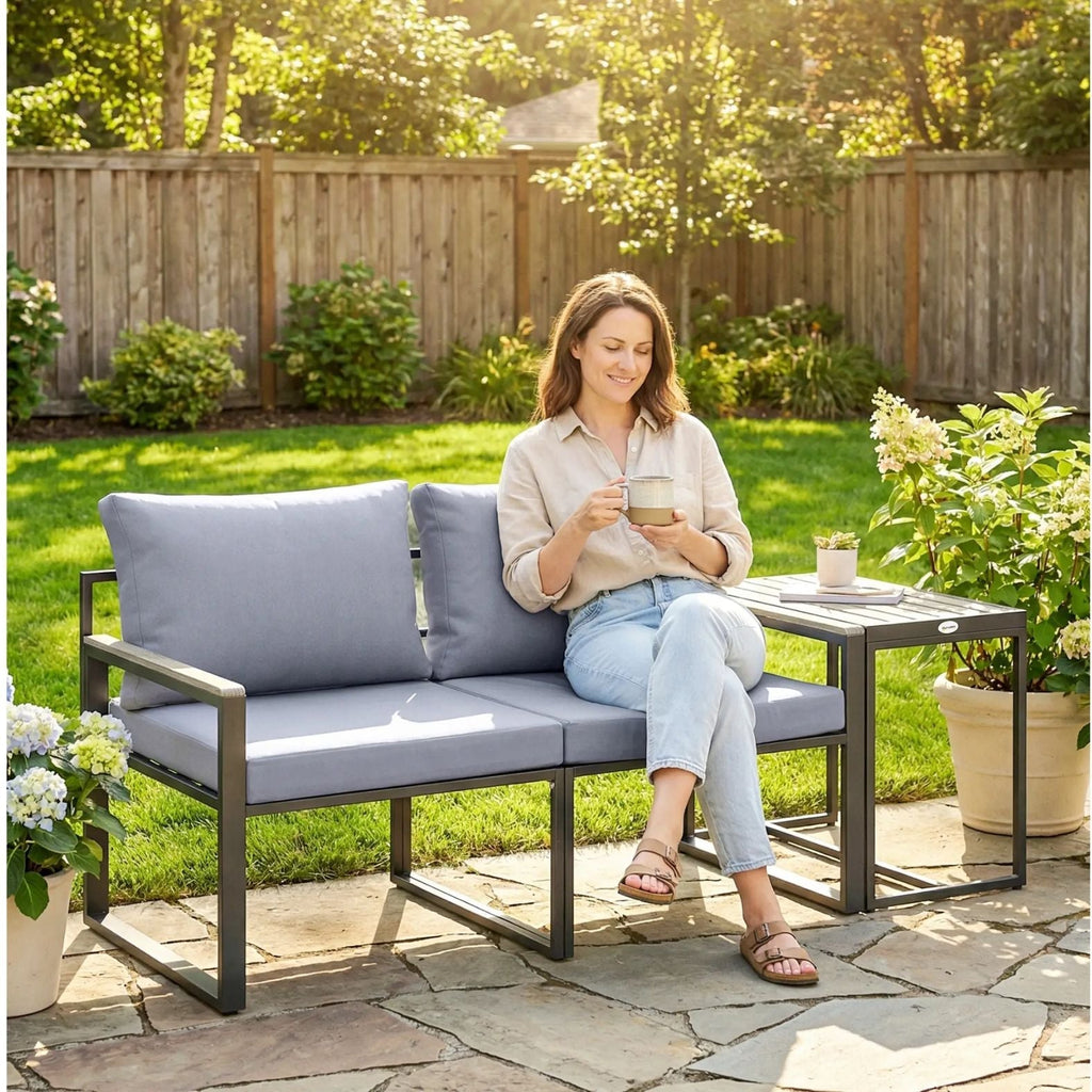 Modulares 3-teiliges Bistro-Set für Balkon und Terrasse – Flexibles Design – 163 cm