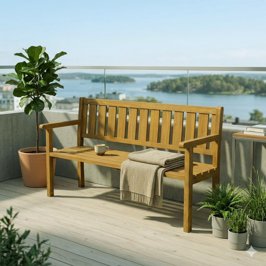 Stabile Gartenbank aus Massivem Tannenholz für 3 Personen – Wetterfeste Parkbank mit Armlehnen – 167 cm