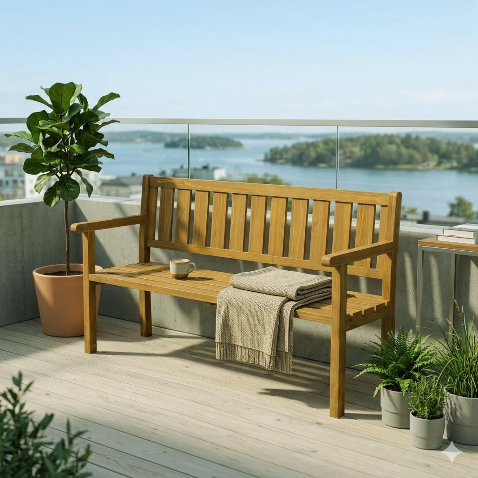 Stabile Gartenbank aus Massivem Tannenholz für 3 Personen – Wetterfeste Parkbank mit Armlehnen – 167 cm