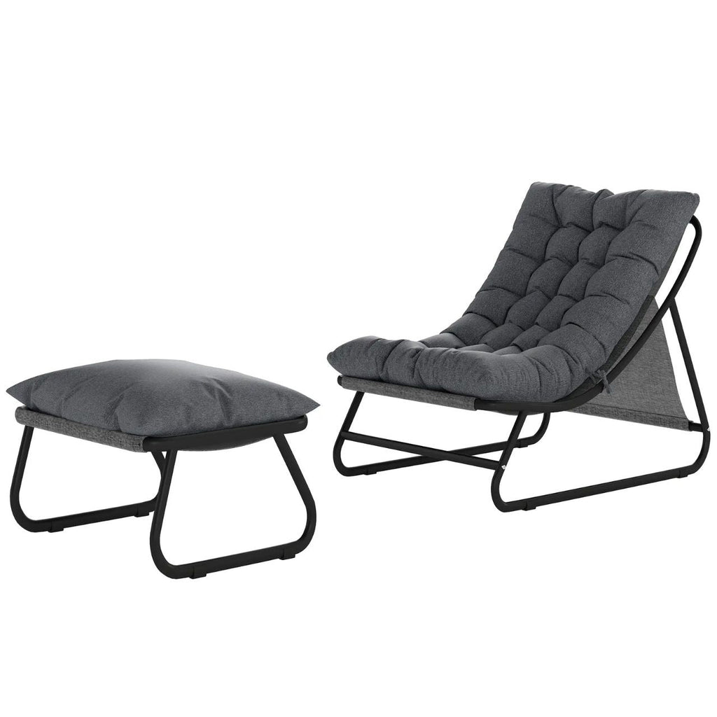 Stilvoller Loungesessel mit Fußhocker – 13 cm Dickes Polster – Dunkelgrau