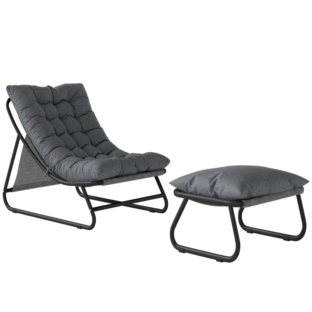 Stilvoller Loungesessel mit Fußhocker – 13 cm Dickes Polster – Dunkelgrau