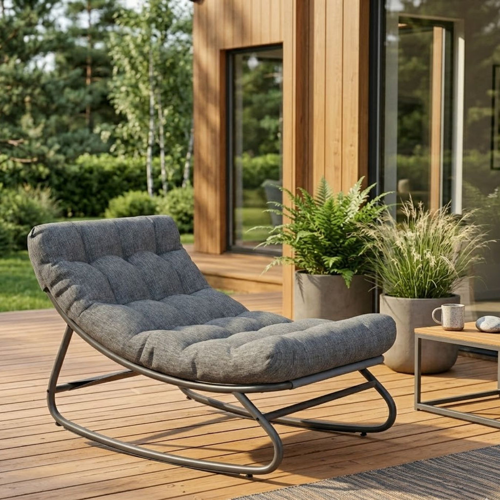 Luxuriöser Schaukelstuhl mit Extra Dickem Kissen – Ergonomischer Komfort & Sanfte Schaukelfunktion – Für Innen- & Außenbereich – 101 cm