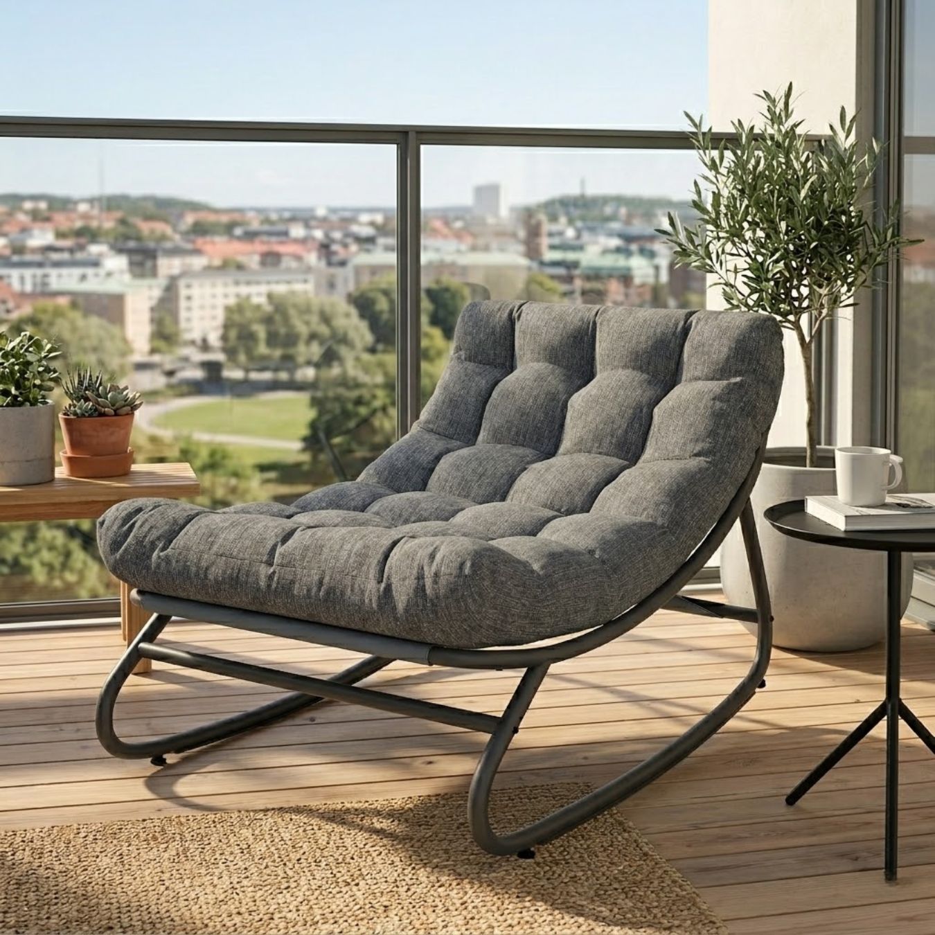Luxuriöser Schaukelstuhl mit Extra Dickem Kissen – Ergonomischer Komfort & Sanfte Schaukelfunktion – Für Innen- & Außenbereich – 101 cm