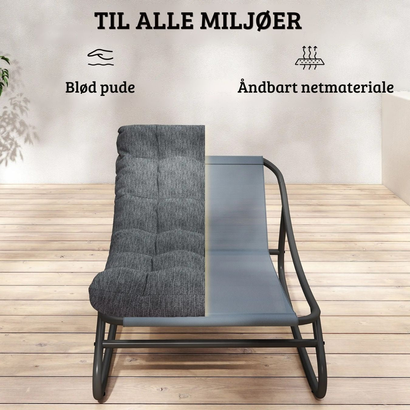 Luxuriöser Schaukelstuhl mit Extra Dickem Kissen – Ergonomischer Komfort & Sanfte Schaukelfunktion – Für Innen- & Außenbereich – 101 cm