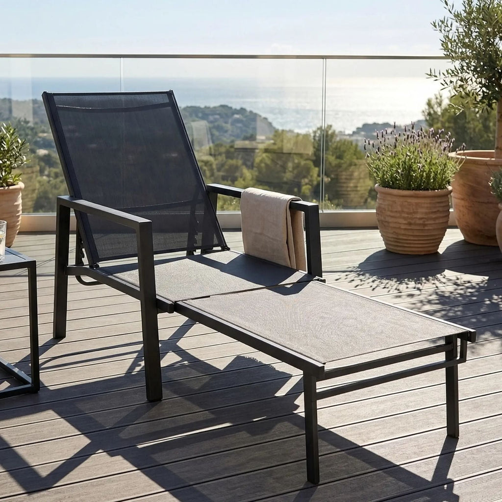 Klappbare Sonnenliege mit Cleverem 2-in-1-Design und Ausziehbarer Fußstütze – Verstellbare Rückenlehne in 5 Positionen – Für Garten & Balkon