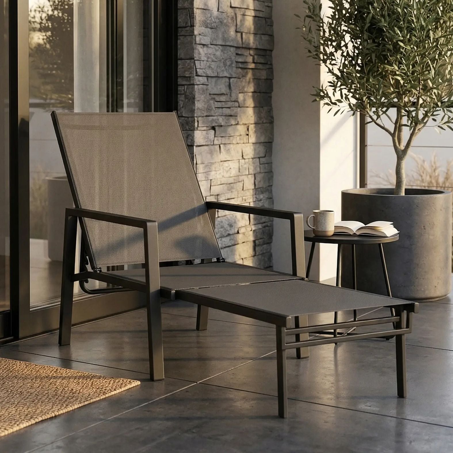 Klappbare Sonnenliege mit Cleverem 2-in-1-Design und Ausziehbarer Fußstütze – Verstellbare Rückenlehne in 5 Positionen – Für Garten & Balkon