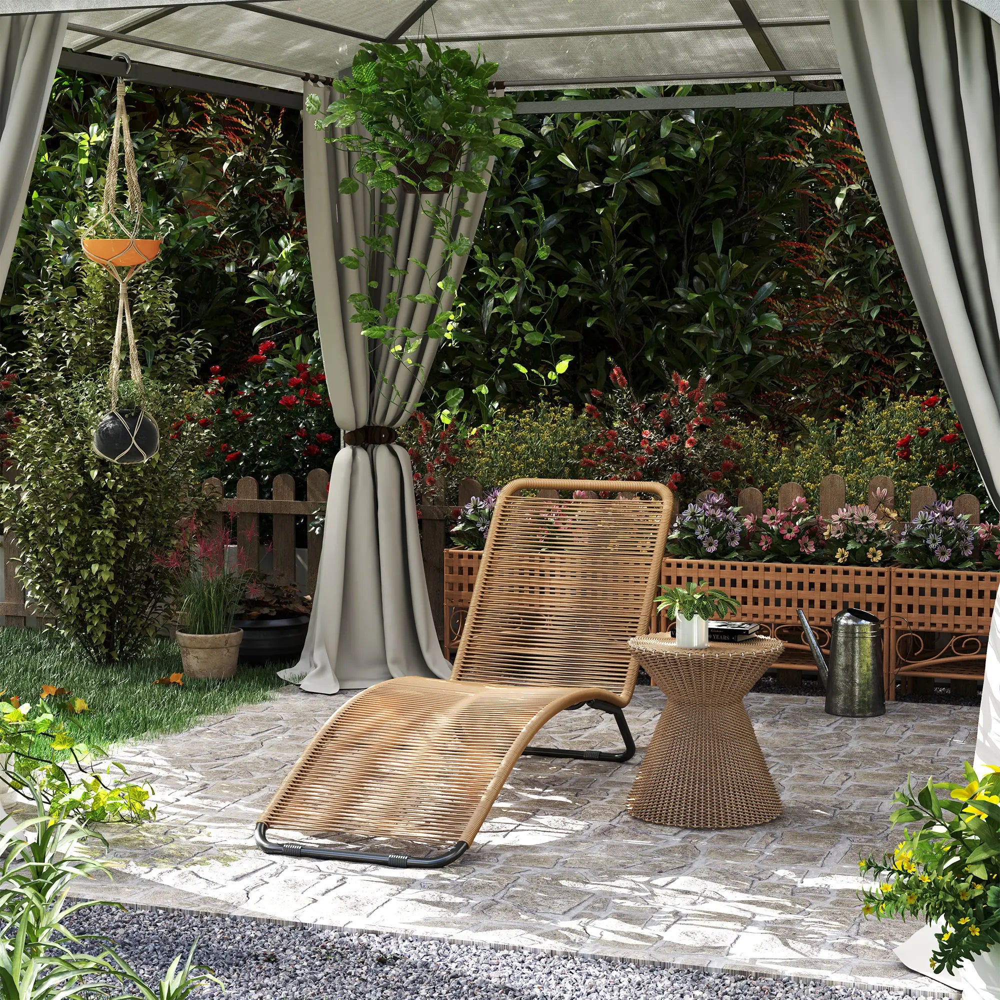 Ergonomische Sonnenliege aus naturfarbenem Polyrattan – Stilvolles S-förmiges Design