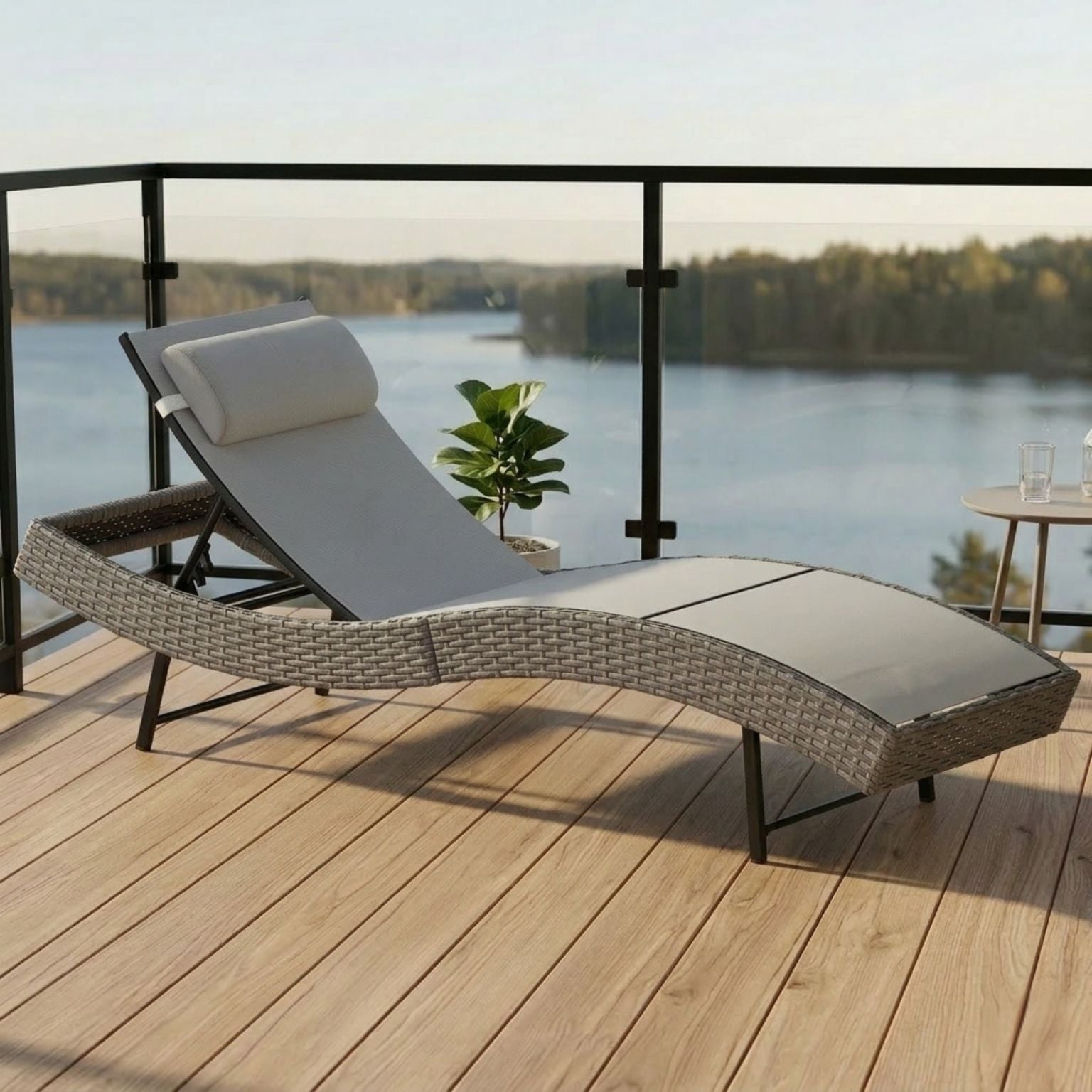 Stilvolle ergonomische S-förmige Sonnenliege aus Polyrattan – Verstellbare Rückenlehne – Grau