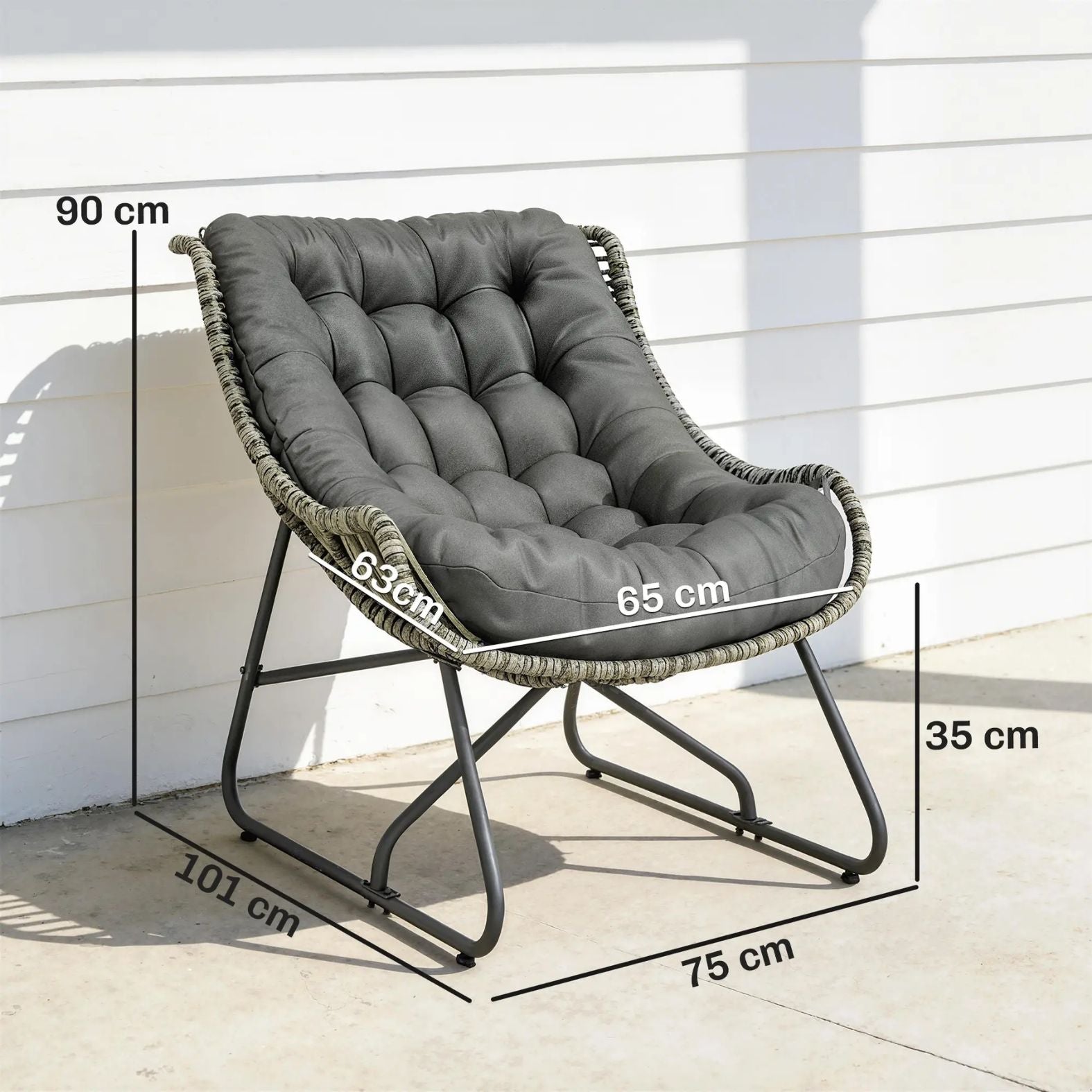 Stilvoller Rattan Gartensessel mit Komfortablem Kissen für den Außenbereich – Grau