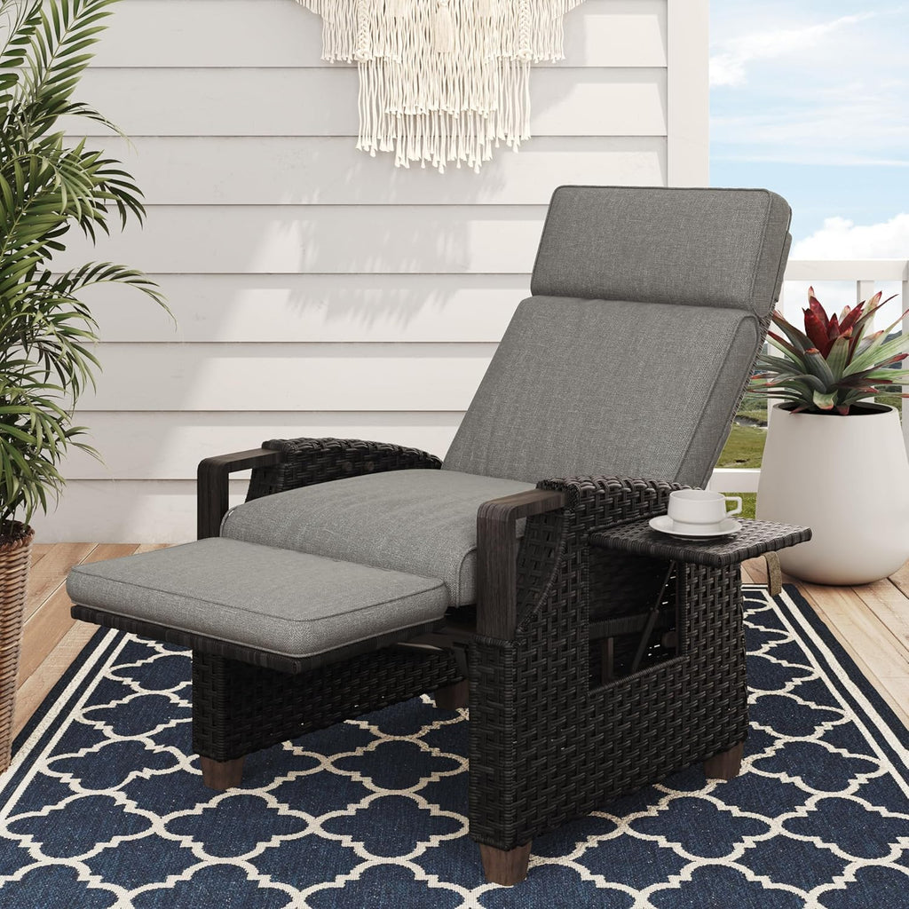 Grand patio Relaxliege Rattan Sonnenliege mit Verstellbarer Rückenlehne & Sitzkissen, Outdoor Liegesessel Braun/Dunkelgrau