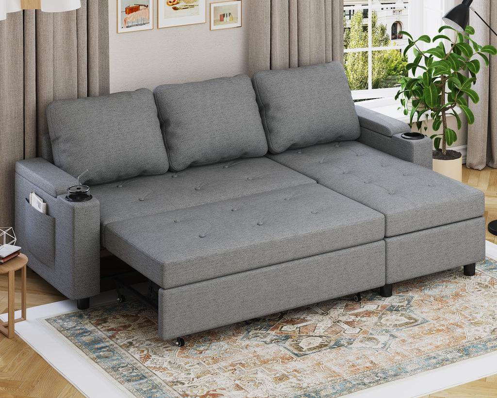 Devoko Ecksofa mit Schlaffunktion L-Form Schlafsofa mit Bettkasten Velours 3-Sitzer