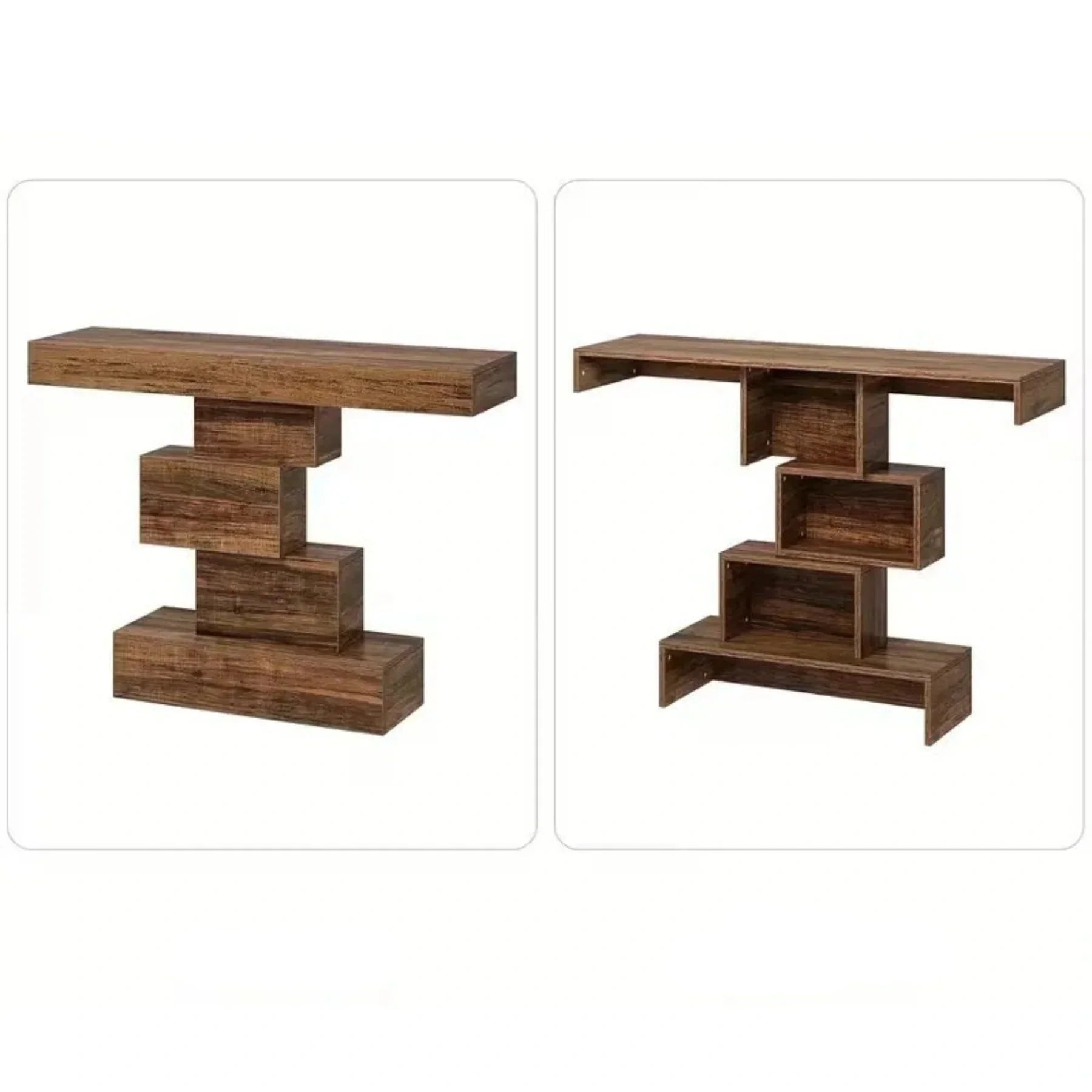 Rustikaler Konsolentisch im geometrischen Design – Dunkelbraun - 108 cm
