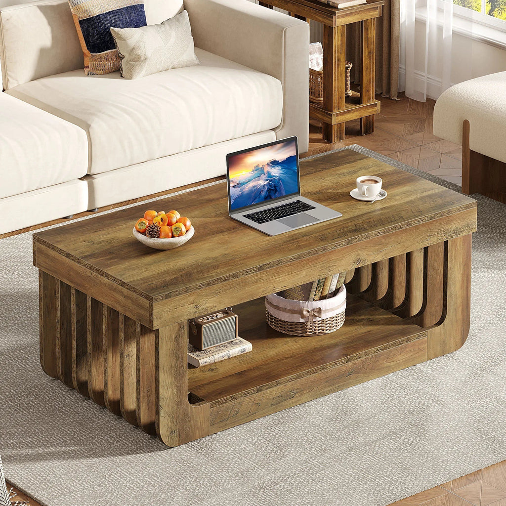 Rustikaler Couchtisch im Eleganten Design mit Geräumiger Ablagefläche – 120 cm