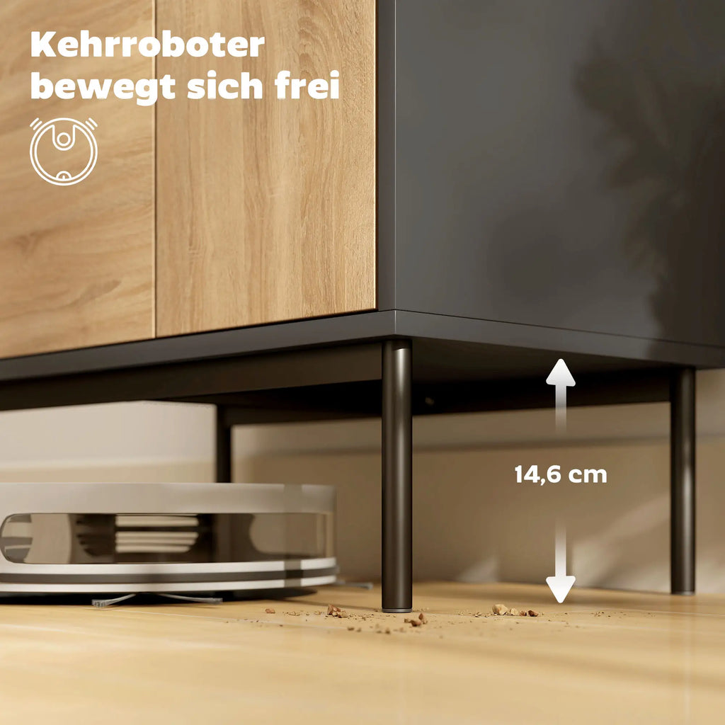 Moderne Kommode mit 4 geschlossenen Fächern – Push-to-Open – Schwarz/Natur