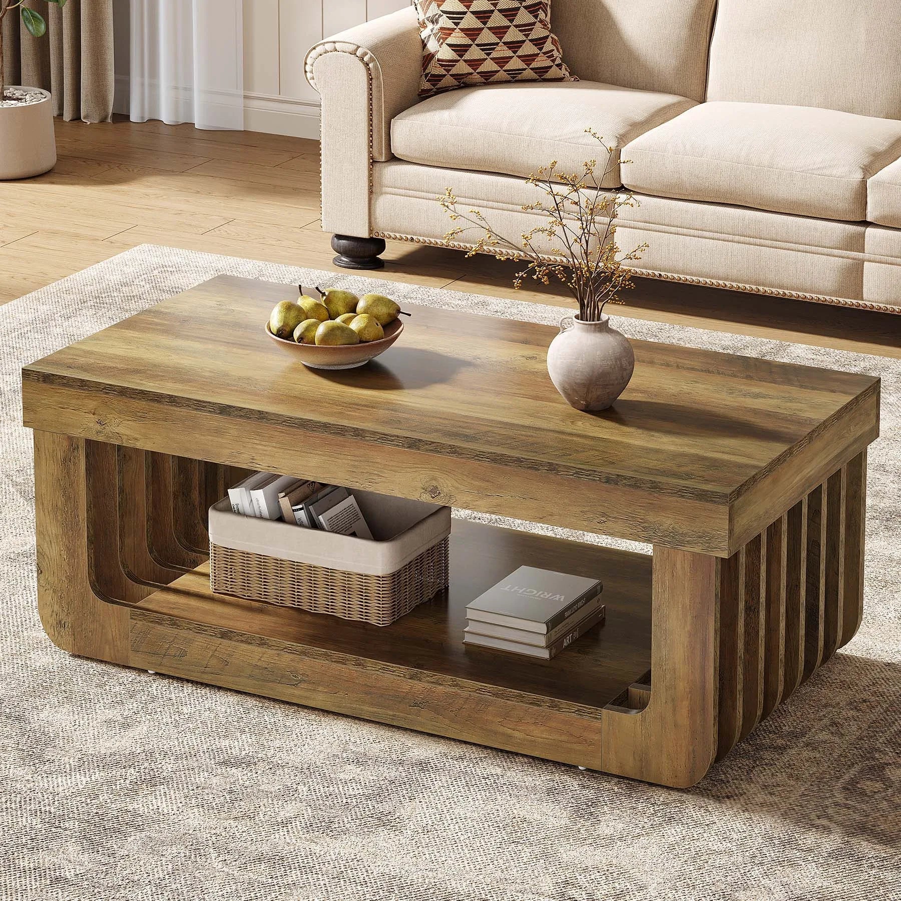 Rustikaler Couchtisch im Eleganten Design mit Geräumiger Ablagefläche – 120 cm