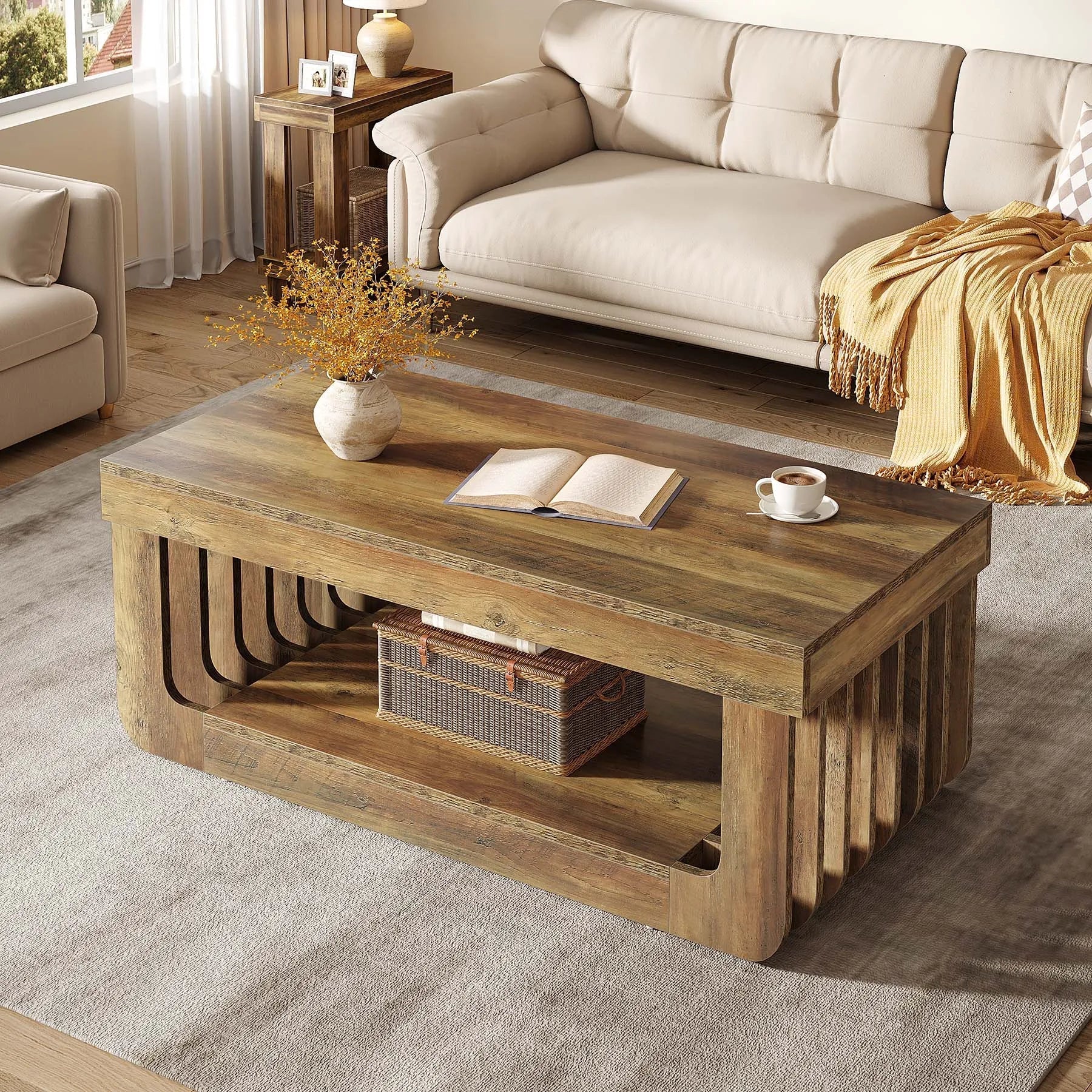 Rustikaler Couchtisch im Eleganten Design mit Geräumiger Ablagefläche – 120 cm