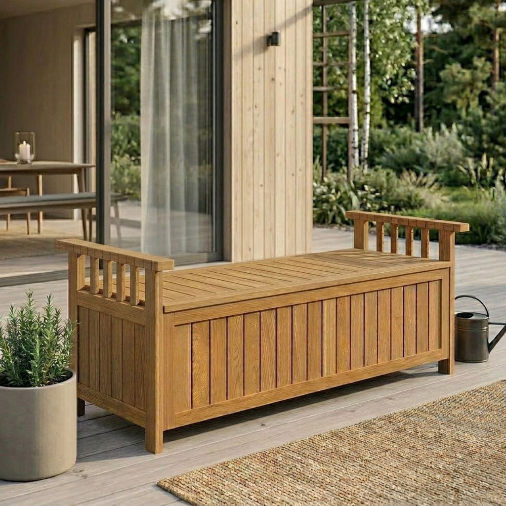 Robuste 2-Sitzer Gartenbank aus Massivholz mit Stauraum – 128 cm