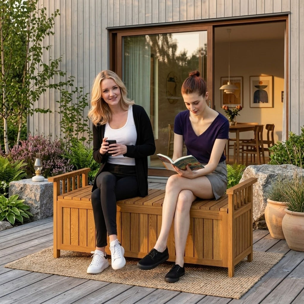 Robuste 2-Sitzer Gartenbank aus Massivholz mit Stauraum – 128 cm