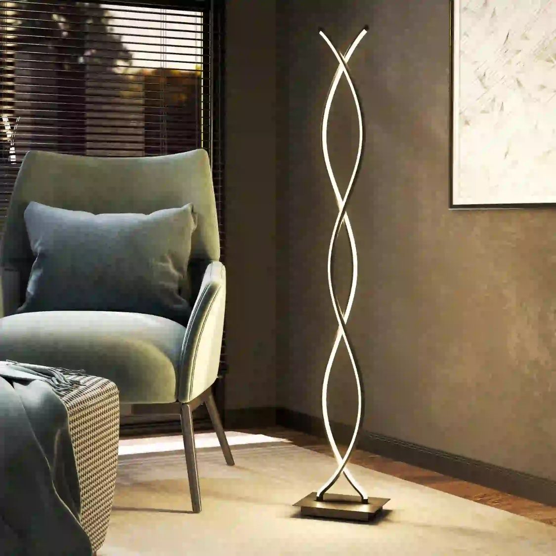 Moderne Stehlampe in Doppelspiral-Design – Dimmbares Licht & Elegante Optik