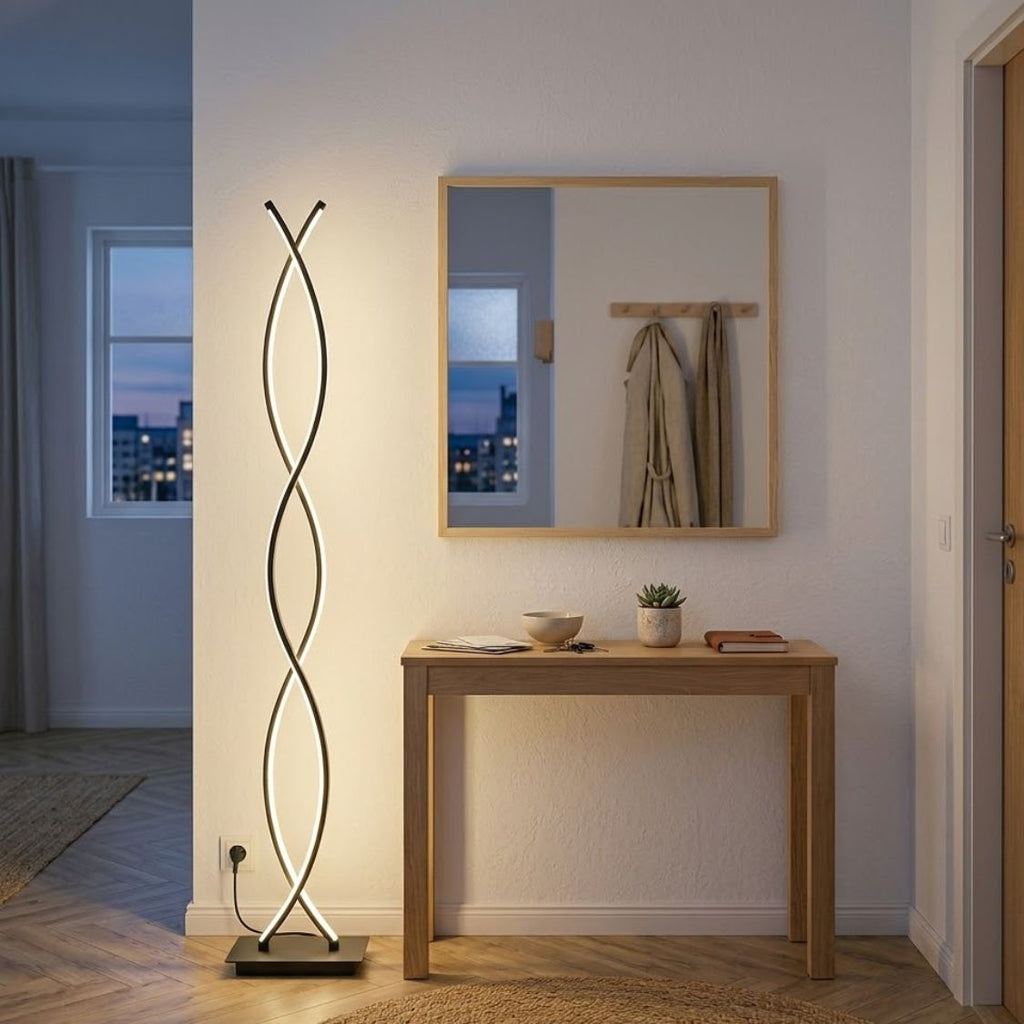 Moderne Stehlampe in Doppelspiral-Design – Dimmbares Licht & Elegante Optik