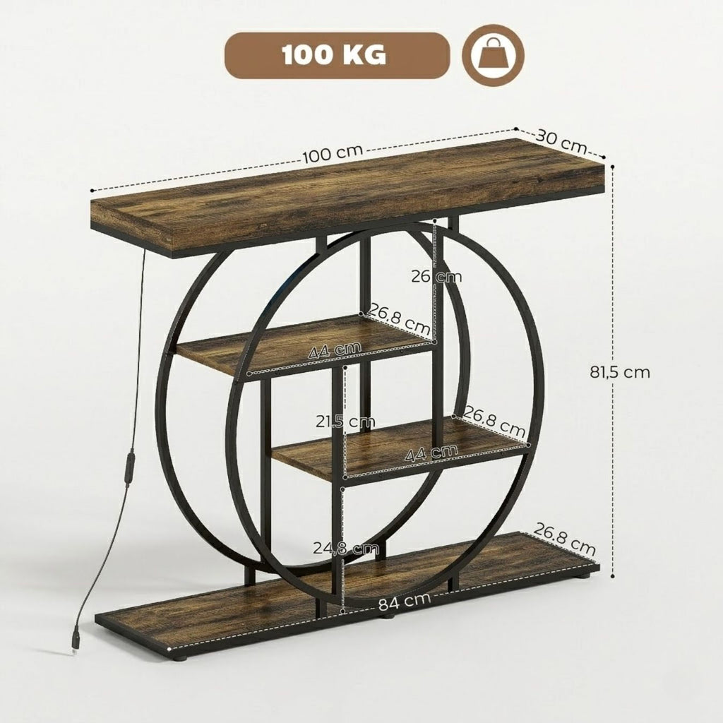 Einzigartiger Konsolentisch mit Integrierter RGB-LED-Beleuchtung – Industrielles Design – 100 cm