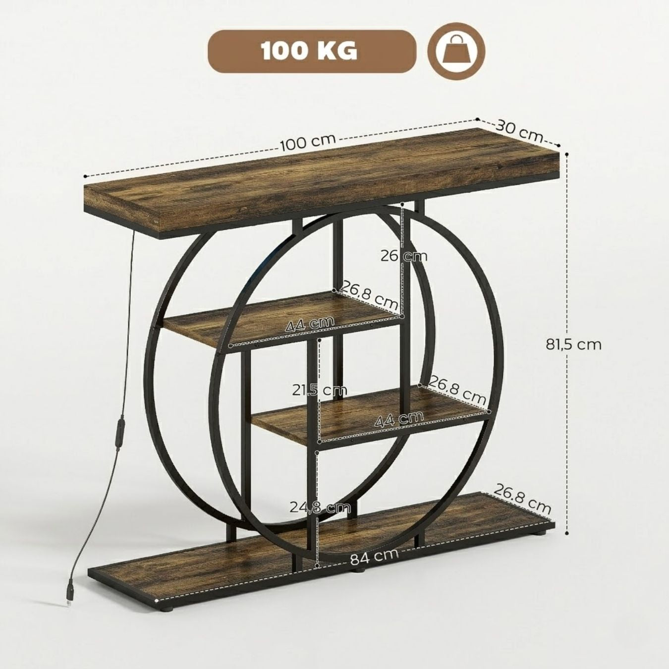Einzigartiger Konsolentisch mit Integrierter RGB-LED-Beleuchtung – Industrielles Design – 100 cm