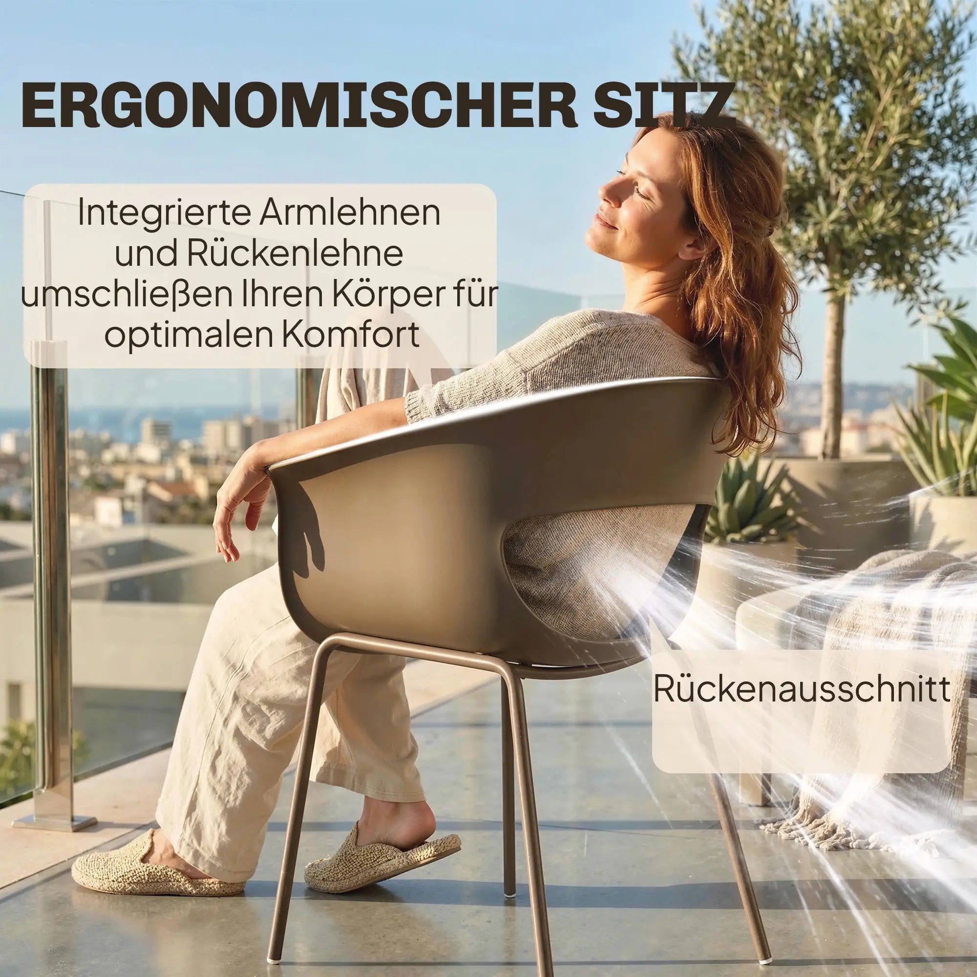 4er-Set Moderne Gartenstühle mit Ergonomischem Design und Armlehnen – Für Balkon und Terrasse