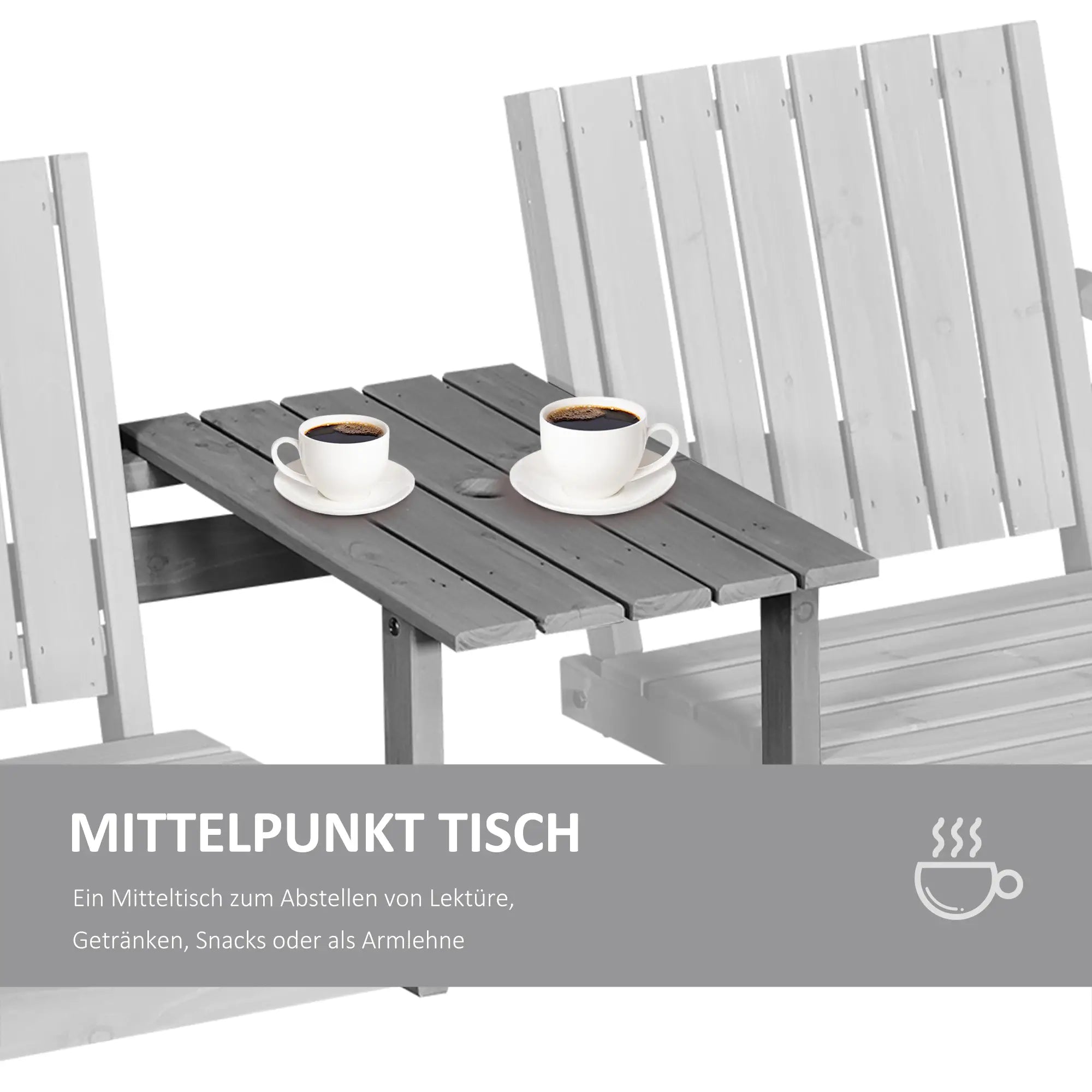 Gartenbank aus Massivholz mit integriertem Tisch – 2-Sitzer – 152 cm – Grau