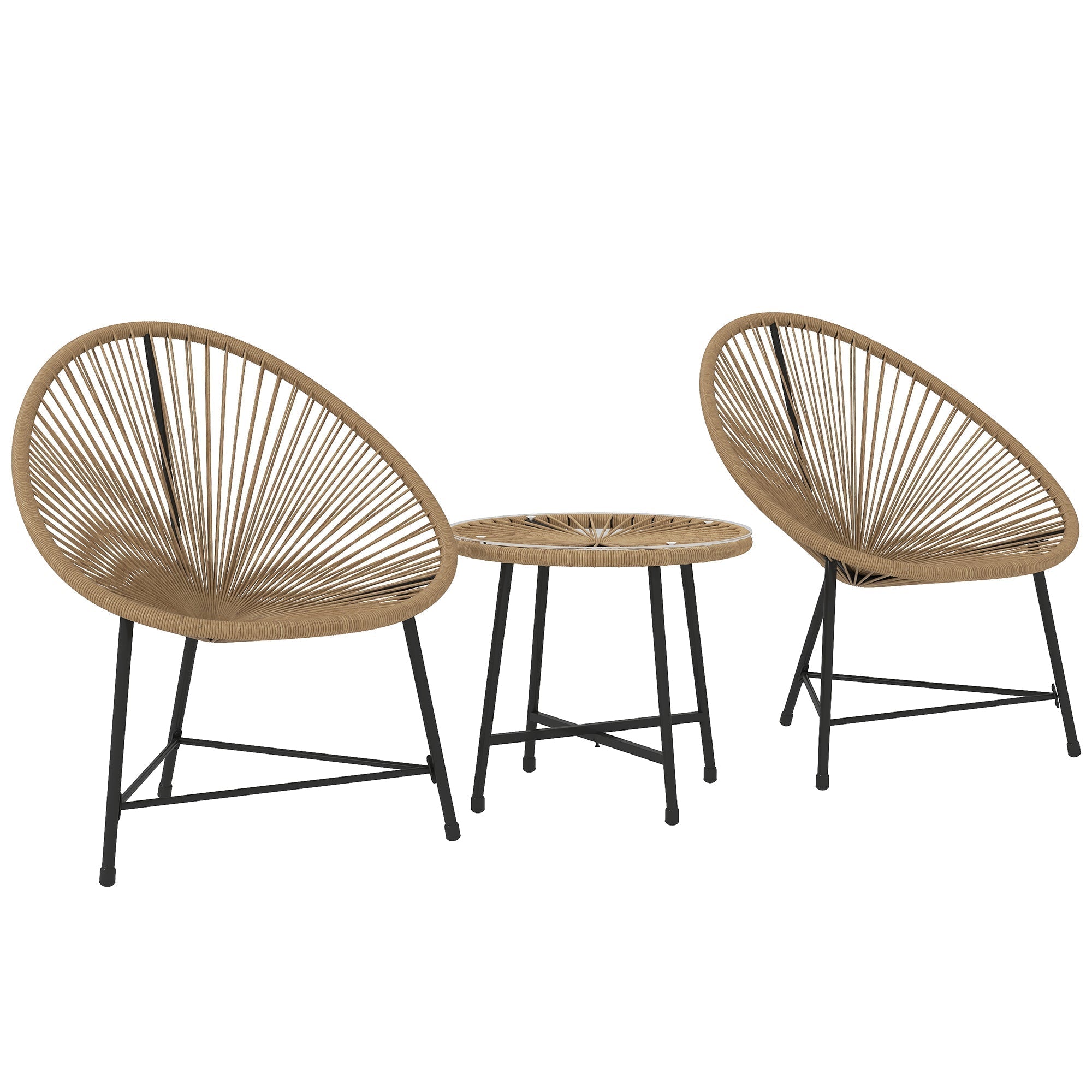 Stilvolle Acapulco Sitzgruppe für Balkon und Terrasse – 2 Sessel und Tisch – Naturfarbenes Rattan