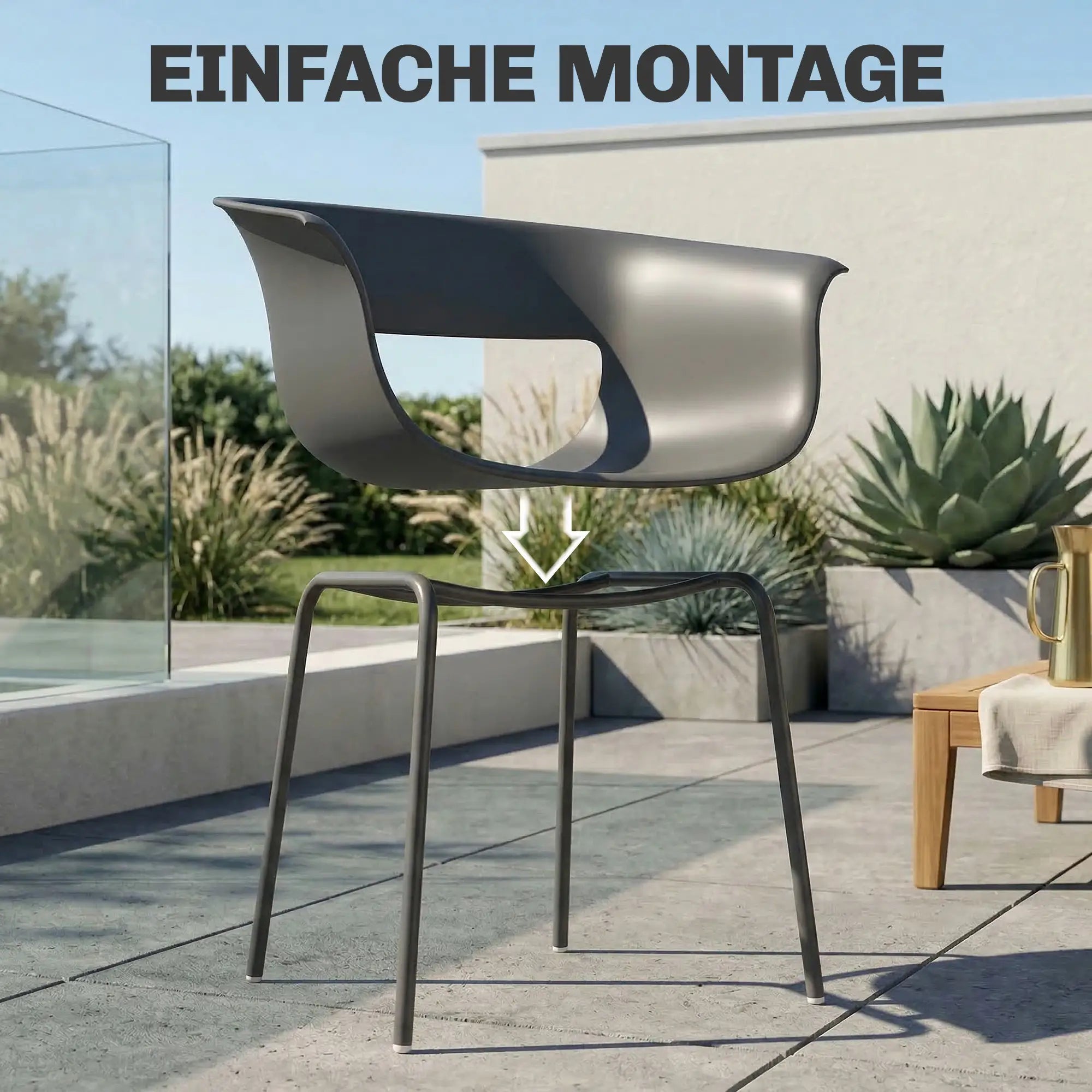 4er-Set Moderne Gartenstühle mit Ergonomischem Design und Armlehnen – Für Balkon und Terrasse