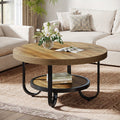 Eleganter runder Couchtisch mit Ablage – Gebogener Stahlrahmen – Ø80 cm