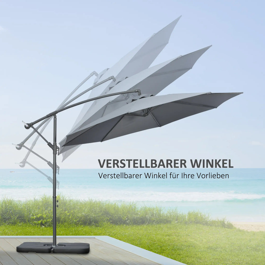 Moderner Hängeampelschirm mit Kreuzfuß und Gewichten – Verstellbarer Sonnenschirm mit UV-Schutz – Ø292 cm – Grau
