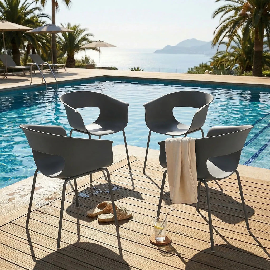 4er-Set Moderne Gartenstühle mit Ergonomischem Design und Armlehnen – Für Balkon und Terrasse
