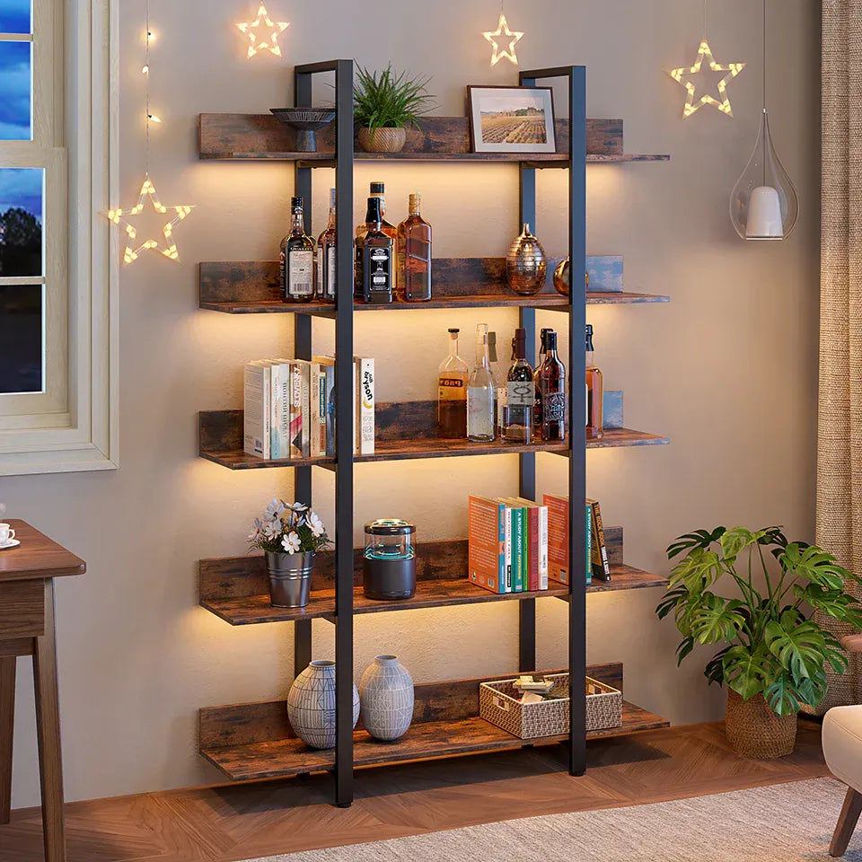 Rustikales 5-stufiges Bücherregal aus Holz und Metall – 180 cm – Industriestil