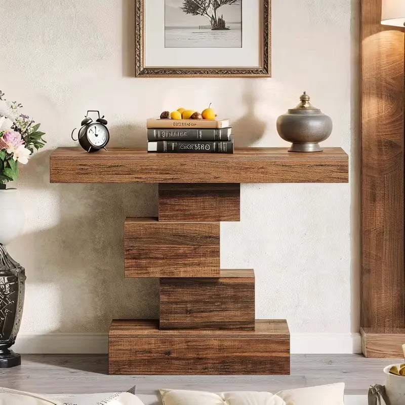 Rustikaler Konsolentisch im geometrischen Design – Dunkelbraun - 108 cm